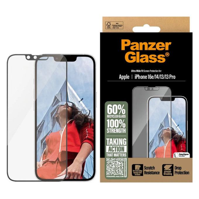 Tvrzené sklo UWF pro iPhone 17e/16e/14/13/13 Pro, Černá, PanzerGlass