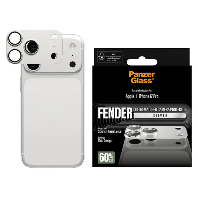 Ochranný kryt objektivu Fender pro iPhone 17 Pro, Stříbrná, PanzerGlass