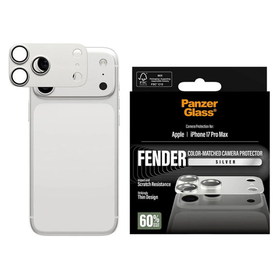 Ochranný kryt objektivu Fender pro iPhone 17 Pro Max, Stříbrná, PanzerGlass