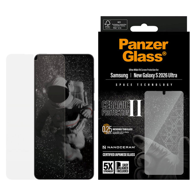 Tvrzené sklo UWF Ceramic II s aplikátorem pro Samsung S26 Ultra, Čirá, PanzerGlass