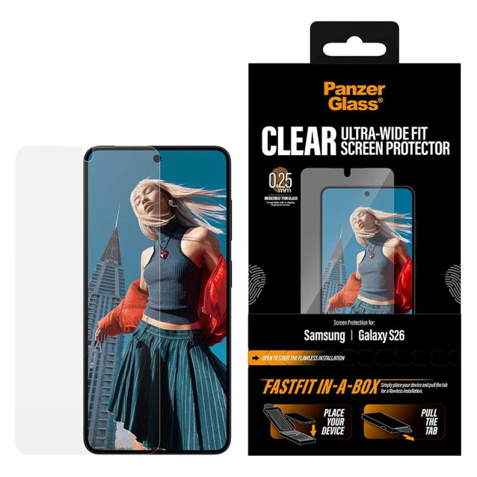 Tvrzené sklo UWF s FASTFIT In-A-Box pro Samsung S26, Transparentní, PanzerGlass