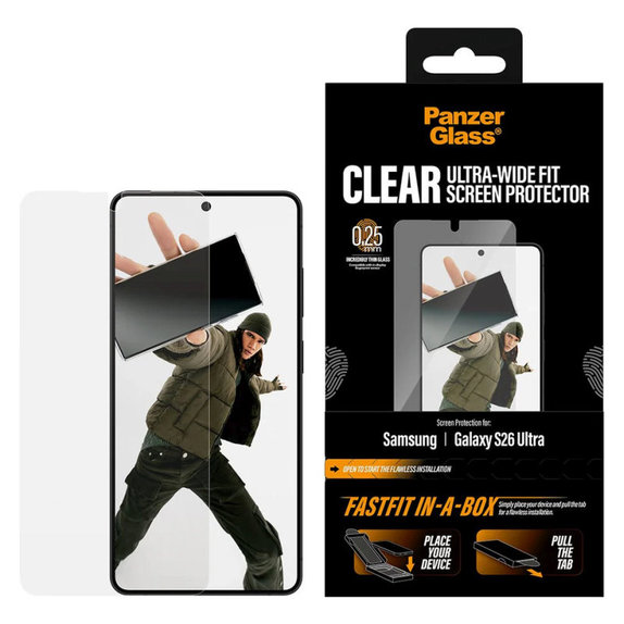 Tvrzené sklo UWF s FASTFIT In-A-Box pro Samsung S26 Ultra, Čirá, PanzerGlass