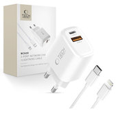 Síťová nabíječka NCA20 2-PORT PD 20W / QC3.0 + Lightning Cable, bílá, Tech-Protect