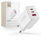 Síťová nabíječka NCA65W-GAN 3-PORT PD 65W / QC3.0, bílá, Tech-Protect