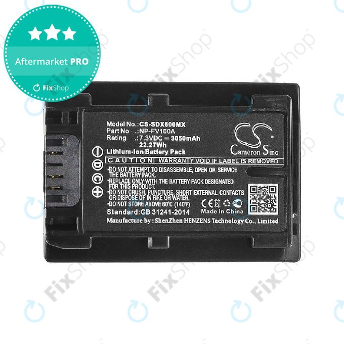 Baterie pro Sony Fdr-Ax33, Sony Fdr-Ax40, 3050mAh, Li-Ion, 7.3V, NP-FV100A, HQ