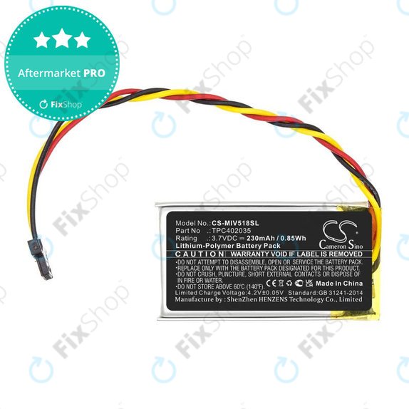 Baterie pro Mio MiVue 508, 518, 528, 538, 608, 618, 792, 230mAh, Li-Pol, 3.7V, TPC402035, HQ