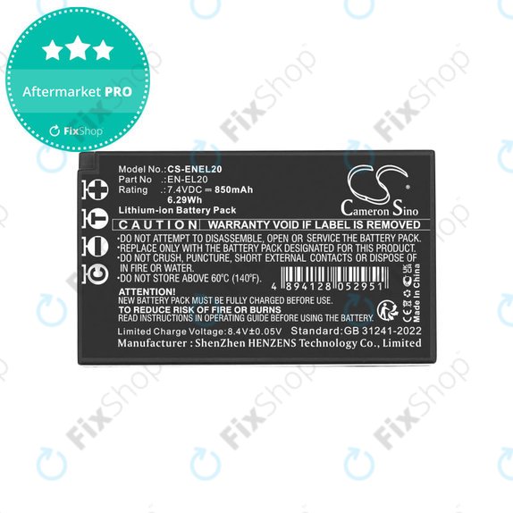 Baterie pro Nikon Coolpix A, 850mAh, Li-Ion, 7.4V, EN-EL20, HQ