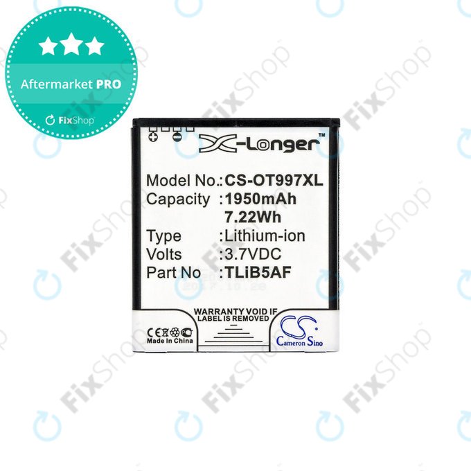 Baterie pro Alcatel One Touch 997, X Pop, TCL S710, S800, 1950mAh, Li-Ion, 3.7V, TLiB5AF, HQ