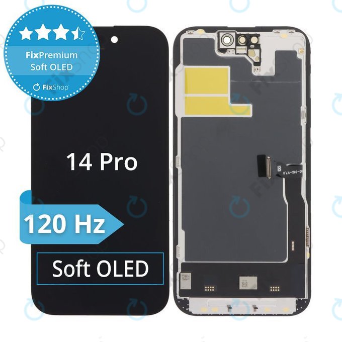Displej Soft OLED 120Hz pro iPhone 14 Pro, Dotykové sklo s rámem, FixPremium