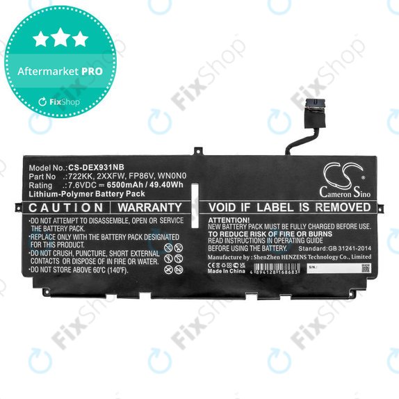 Baterie pro Dell XPS 13 9300, 9380, 9310, 6500mAh, Li-Pol, 7.6V, 2XXFW, HQ
