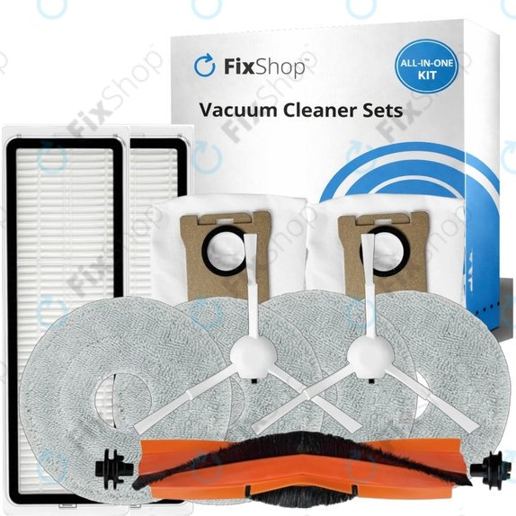 Sada náhradních dílů pro Xiaomi Mi Robot Vacuum S20+, S10+, X20+, X10+ (1x Hlavní kartáč, 2x Filtr, 2x Boční kartáč – bílý, 4x Mopovací útěrka, 2x Sáček na prach)