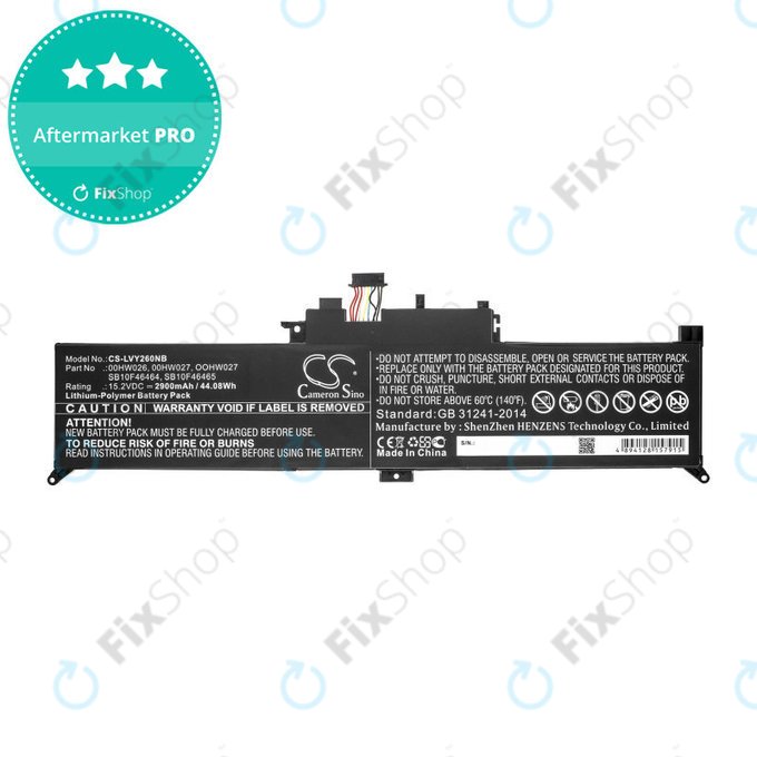 Baterie pro Lenovo ThinkPad Yoga 260, 2900mAh, Li-Ion, 15.2V, 00HW026, HQ