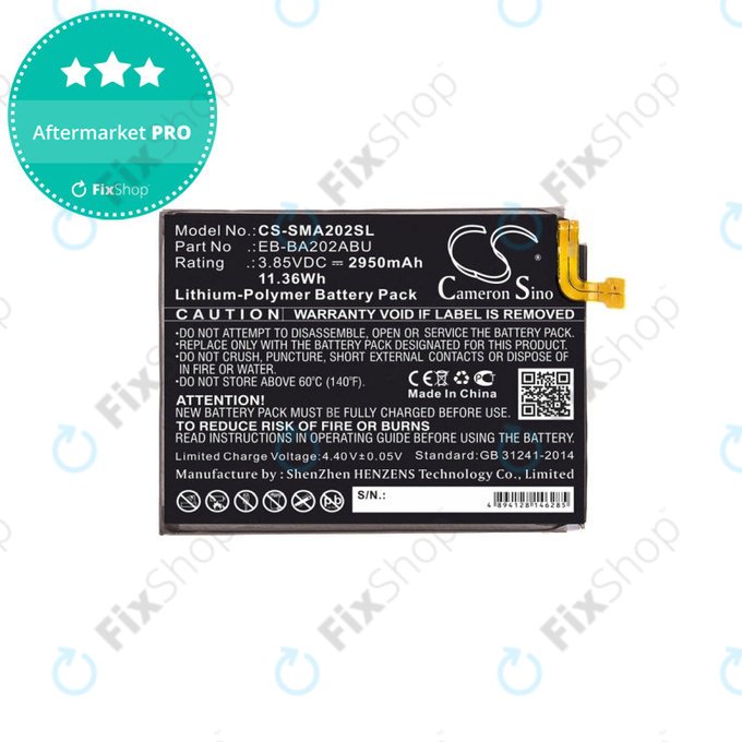 Baterie pro Samsung A10e, A20e A202F, 2950mAh, Li-Pol, 3.85 V, EB-BA202ABU, HQ