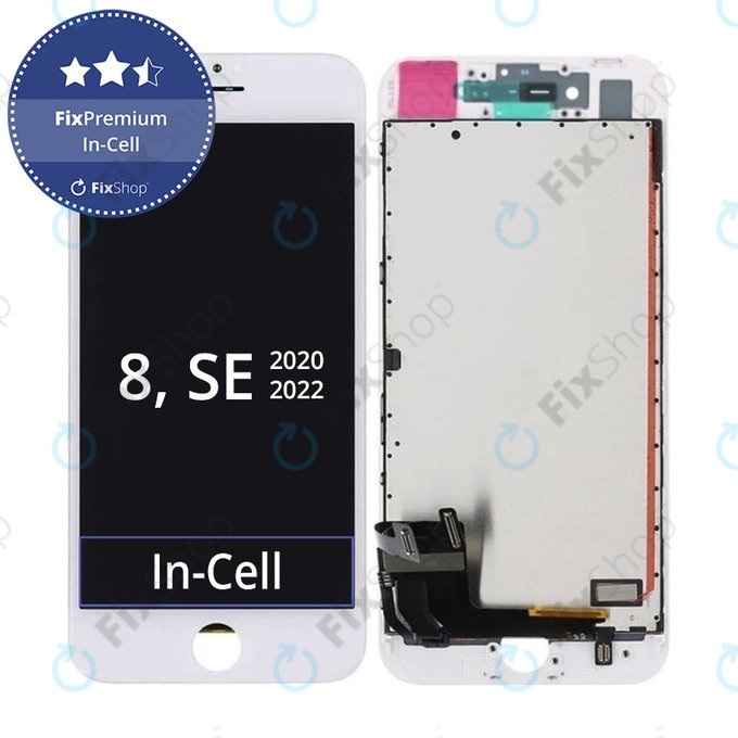 Displej In-Cell pro iPhone 8, SE (2020), SE (2022), White, Dotykové sklo s rámem, FixPremium