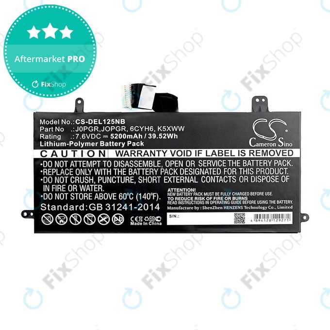 Baterie pro Dell Latitude 5290, Latitude 12 5285, 5200mAh, Li-Pol, 7.6V, J0PGR, HQ