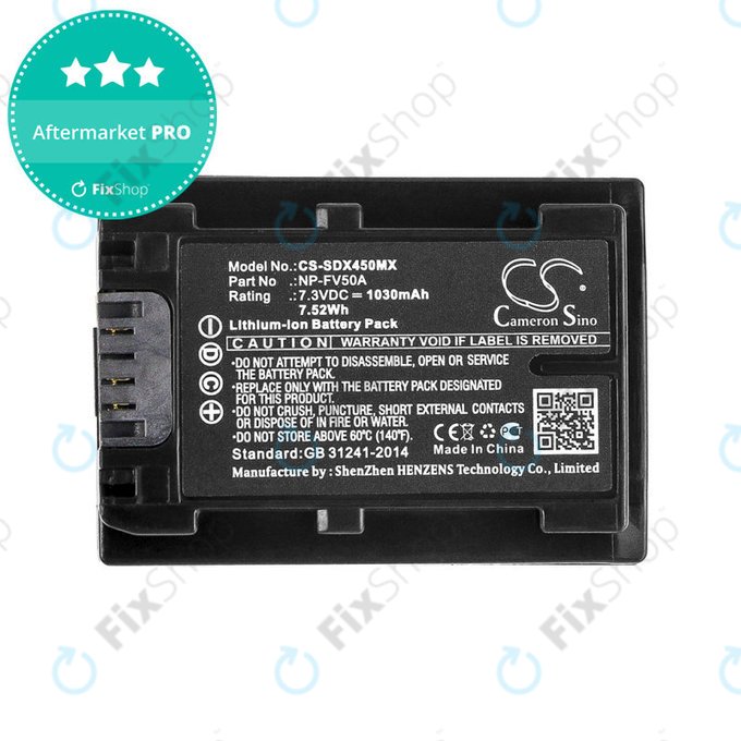 Baterie pro Sony FDR-AX33, 40, 45, 53, 60, 700, P33, HDR-CX450, 625, 1030mAh, Li-Ion, 7.3V, NP-FV50A, HQ
