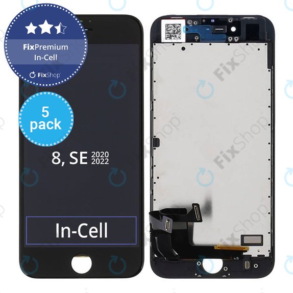 Displej 5 Pack In-Cell pro iPhone 8, SE (2020), SE (2022), Black, Dotykové sklo s rámem, FixPremium