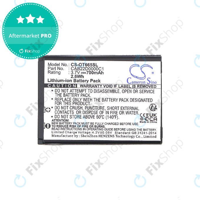 Baterie pro Alcatel One Touch 2010D, 700mAh, Li-ion, 3.7V, CAB22D0000C1, HQ