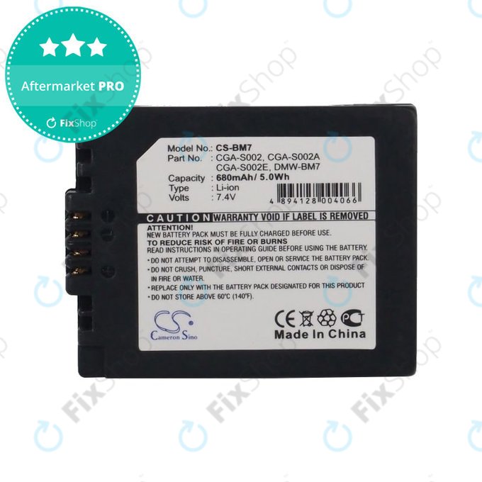 Baterie pro Panasonic DMC-FZ10, 680mAh, Li-Ion, 7.4V, CGA-S002, HQ