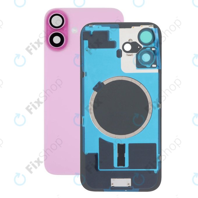 Apple iPhone 16 - Sklo Zadního Housingu + Sklíčko Kamery + Kovová Destička + Magsafe Magnet (Pink)