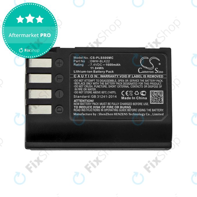 Baterie pro Panasonic Lumix DC-S5, DC-S5K, GH5, G9, GH5S, 1600mAh, Li-Ion, 7.4V, DMW-BLK22, HQ