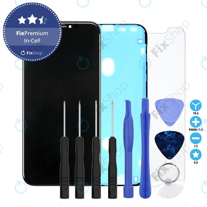 Displej In-Cell pro iPhone XR, Dotykové sklo s rámem, Lepka (Adhesive), Tvrzené sklo, Nářadí, FixPremium