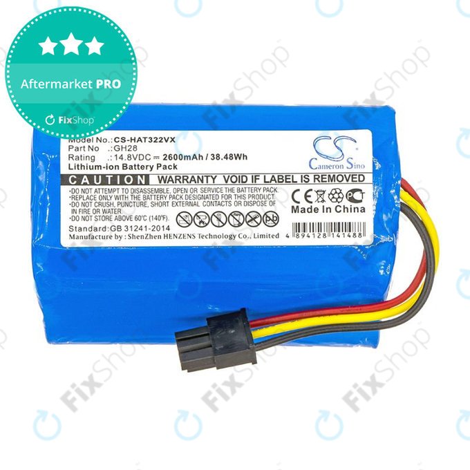 Baterie pro Fomt R620c, Haier T322, J300s, Liectroux DH860, TCL S15, Tomefon, 2600mAh, Li-Ion, 14.8V, GH28, HQ
