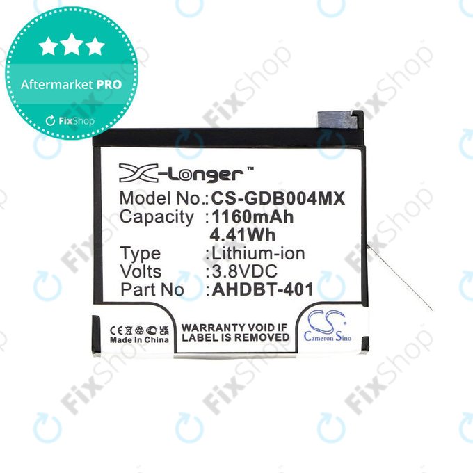 Baterie pro GoPro Hero 4, 1160mAh, Li-Ion, 3.8V, AHDBT-401, HQ