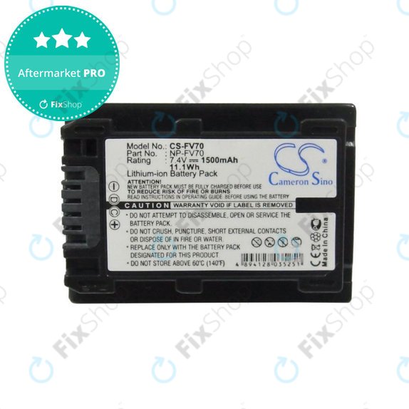 Baterie pro Sony DCR-DVD, HC, SR, HDR-CX, HC, PJ, XR, NEX-VG, 1500mAh, Li-Ion, 7.4V, NP-FV70, HQ