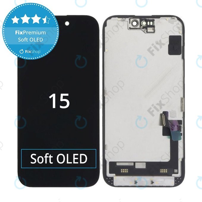 Displej Soft OLED pro iPhone 15, Dotykové sklo s rámem, DIAGNOSTIC