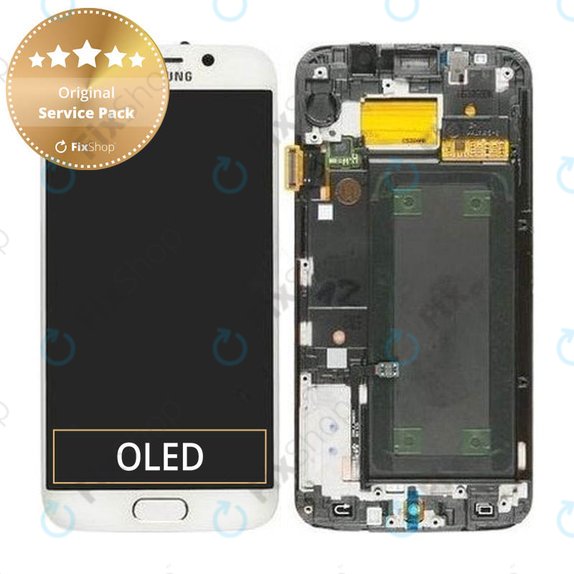 Samsung Galaxy S6 Edge G925F - LCD Displej + Dotykové Sklo + Rám (White Pearl) - GH97-17162B, GH97-17317B, GH97-17334B Genuine Service Pack