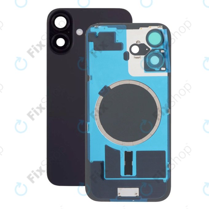 Apple iPhone 16 Plus - Sklo Zadního Housingu + Sklíčko Kamery + Kovová Destička + Magsafe Magnet (Black)